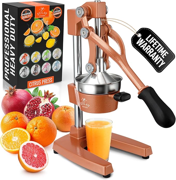 Zulay Kitchen Cast Iron Juicer - Easy-to-Clean Heavy-Duty Manual Juicer, Professional Citrus Juicer - Stainless Steel Lemon Squeezer - Manual Citrus Press & Orange Squeezer - Orange Juicer