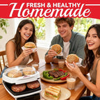 2 In 1 Hamburger Grill Maker, Electric Indoor Grill and Panini Press with Non-stick Grill Plates, 1200W, Easy to Clean and Store, White