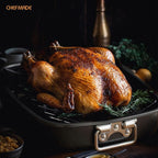 CHEFMADE Roasting Pan, 17-Inch Non-Stick Turkey Roaster Lasagna Pan with V Rack - Rectangular Deep Dish Chicken Roaster-BBQ Pan for Turkey 14.1" x 17.1" x 3.3"(Black)