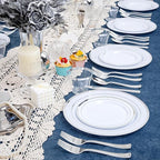 WELLIFE 600 PCS Silver Disposable Dinnerware Set for 100 Guests, Wedding Plates Silver Plastic Plates for Party, 100 Each-Dinner & Salad Plates, Cups, Forks Knives Spoons for Wedding and Anniversary