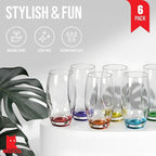 Red Co. Large 16 oz Multicolored Drinking Glass Set of 6 for Water, Beverage, Cocktail, Mixed Drinks