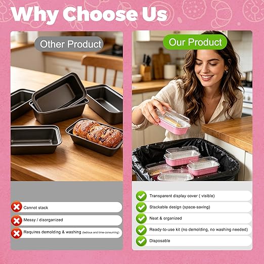 NPLUX 100 Pack Mini Cake Pans with Lids and Spoons Rectangular Aluminum Foil Baking Pans Mini Cheesecake Containers(6.8oz)