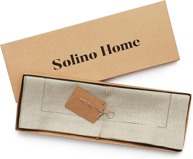 Solino Home Linen Square Placemats Set of 4-100% Pure Linen Natural Cloth Placemats 14 x 14 Inch - Classic Hemstitch, Machine Washable Place Mats for Holiday