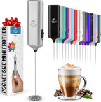 Mini & Mighty Milk Frother Wand – Powerful Handheld Coffee Frother, Battery Operated Drink Mixer – Compact Pocket Size – Detachable Whisk for Latte, Cappuccino, Matcha, Hot Chocolate – Silver Black