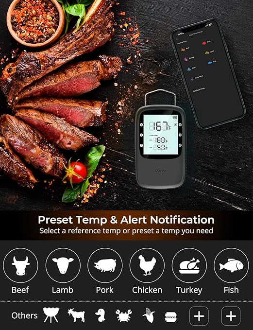 Govee Bluetooth Meat Thermometer, Wireless Meat Thermometer for Smoker Oven, Digital Grill Thermometer with 2 Probes, Timer Mode, Smart LCD Backlight BBQ Thermometer for Cooking Turkey Fish Beef