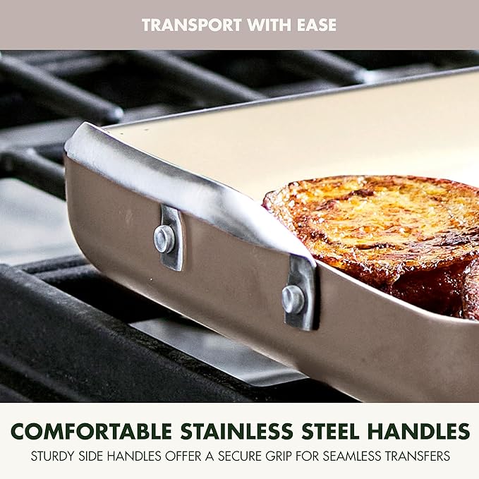 GreenPan 18" x 11" Double Burner Griddle Pan, Hard Anodized Healthy Ceramic Nonstick PFAS-Free, Stainless Steel Handles, Stovetop Cooking, Dishwasher Safe, Oven & Broiler Safe Cookware, Taupe