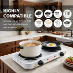 2200W Electric Hot Plate, Electric Cooktop with 2 Burner, Cast Iron Portable Burner Stove, Portable Electric Countertop Burner, Compact Double Burners for Cooking(white)