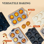 BRONYPRO 2-Pack 6-Cup Non Toxic Nonstick Ceramic Jumbo Muffin Pan & Cupcake Tin, PFOA & PFOA Free, Rust-Resistant Aluminized Steel, Oven Safe, Blue