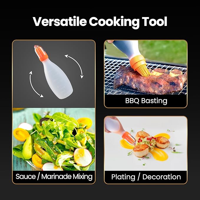 Silicone Pastry Brush, All-in-One Silicone Basting Brush with Sauce Bottle, Heat Resistant BBQ Accessories and Cooking Gadgets, BPA-Free Oil Dispenser for Cooking, Baking, Grilling (Orange)