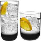 Libbey Polaris Tumbler and Rocks Glass Cups Set, Smoke Hue Mixed Drink Glasses with Straight Lines, Lead-Free, Drinkware Set of 16 for all Beverages
