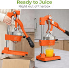 Zulay Kitchen Cast Iron Juicer - Easy-to-Clean Heavy-Duty Manual Juicer, Professional Citrus Juicer - Stainless Steel Lemon Squeezer - Manual Citrus Press & Orange Squeezer - Orange Juicer (Orange)