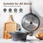 SENSARTE Pots and Pans Set Non stick, Non toxic Healthy Induction Cookware Sets, 26 Pcs Nonstick Kitchen Cooking Set, w/Frying Pans Set, Saucepans Set, Stockpots Set, PFOA PFOS Free, Black