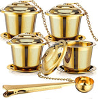 Umigy 4 Pcs Tea Infuser Strainers for Loose Tea with Scoop, Extra Fine Mesh Steeper 304 Stainless Steel Diffuser Leaf Holder with Extended Chain Hook for Brew, Spices, Seasoning, Gold