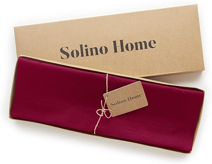 Solino Home Red Placemats Set of 4 - Cotton Linen Hemstitch Placemats 14 x 19 Inch for Winter, Valentines, Holiday, New Year