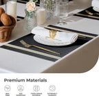 Leetaltree Luxury Black Placemats with Gold Stripes Placemats Set of 4 - Waterproof Washable for Wedding, Anniversary, Daily Use - Sparkling Table Decor - Hand-Cut