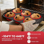 Silicone Muffin Pan for Baking with Metal Reinforced Frame - 6 Cups Regular Size Cupcake Pan Muffin Tins Egg Bite Molds - Nonstick, Easy to Pop, Bakeware for Oven, BPA Free (6-Cups Red)