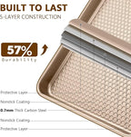 Wildone 2 Pack Half Sheet Baking Pans, Honeycomb Embossed Nonstick Baking Sheet 17.5x12 In, Thicker Carbon Steel Cookie Sheet, Even Heating & Warp Resistant, Champagne Gold