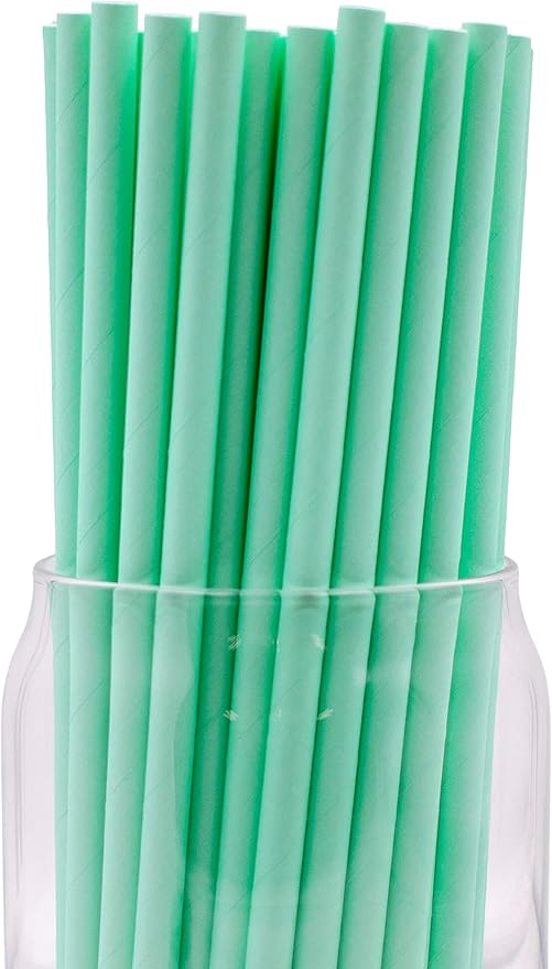 Pack of 300 Pastel Green Biodegradable 4-Ply Paper Drinking Straws (Compostable, Non-toxic, BPA-free)