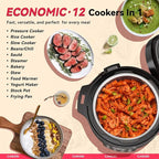 CARORI 1200W 12-in-1 Electric Pressure Cooker 8Qt, Stainless Steel Pressure Cooker, Slow Cook Rice Cooker Steamer Sauté, Yogurt Maker, Warmer & Sterilizer with Recipe, Safer Venting Design, Black