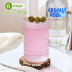 Mfacoy Colored Hobnail Drinking Glasses Set of 6, 12oz Vintage Kitchen Glassware, Embossed Beaded Glass Cups, Water Glasses, Beaded Colorful Water Tumbler for Cocktail, Juice and Various Mixed Drinks