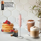 Zulay Kitchen Powerful Milk Frother Wand With 4 AA Duracell Batteries - Ultra Fast Handheld Drink Mixer - Electric Whisk Foam Maker for Coffee, Lattes, Cappuccino, Matcha & Creamer - Pink Salt