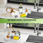 Cisily Stainless Steel Kitchen Sink Caddy Organizer, Sponge Holder for Sink Rustproof, Non-Slip Soap Dish Dispenser Brush Holder Storage, Home & Kitchen Essentials Accessories (White)