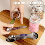 ChefAide Pack of 8 Stainless Steel Magnetic Measuring Spoons Set, Dual Sided, Stackable, Adjustable Teaspoon and Tablespoon Measure Spoon with Leveler, Kitchen Gadgets