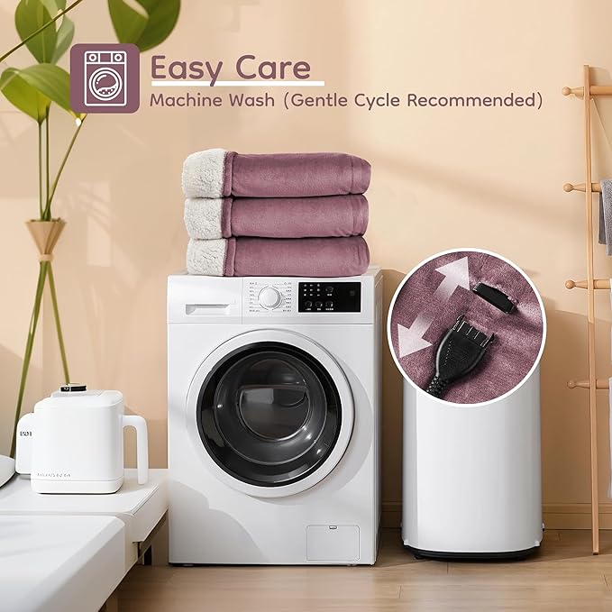 Electric Heated Blanket Queen Size - 84"x90", Soft Flannel Heating Blanket, 10 Heating Levels, 1-12 H Auto Shut Off, Dual Controllers, Breathable Warm and Washable for Bed, Purple
