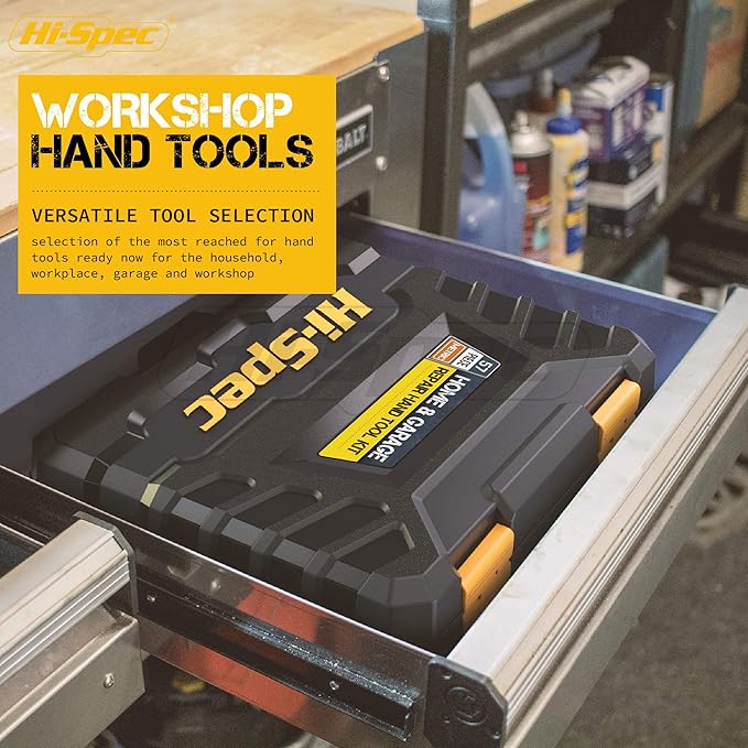 Hi-Spec 57pc Home Garage DIY Tool Kit Set. Complete Beginner Handyman and Home Mechanics Tool Box Set for Auto, Car, Bike and Household Repairs