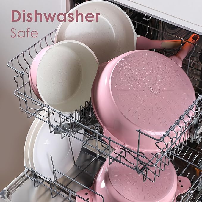 SENSARTE Nonstick Ceramic Cookware Set Large 13-Piece, Healthy Pots and Pans Set Dishwasher Safe, Non-toxic Kitchen Cooking Set with Stay-Cool Handles, Induction Compatible, PFAS Free, Pink