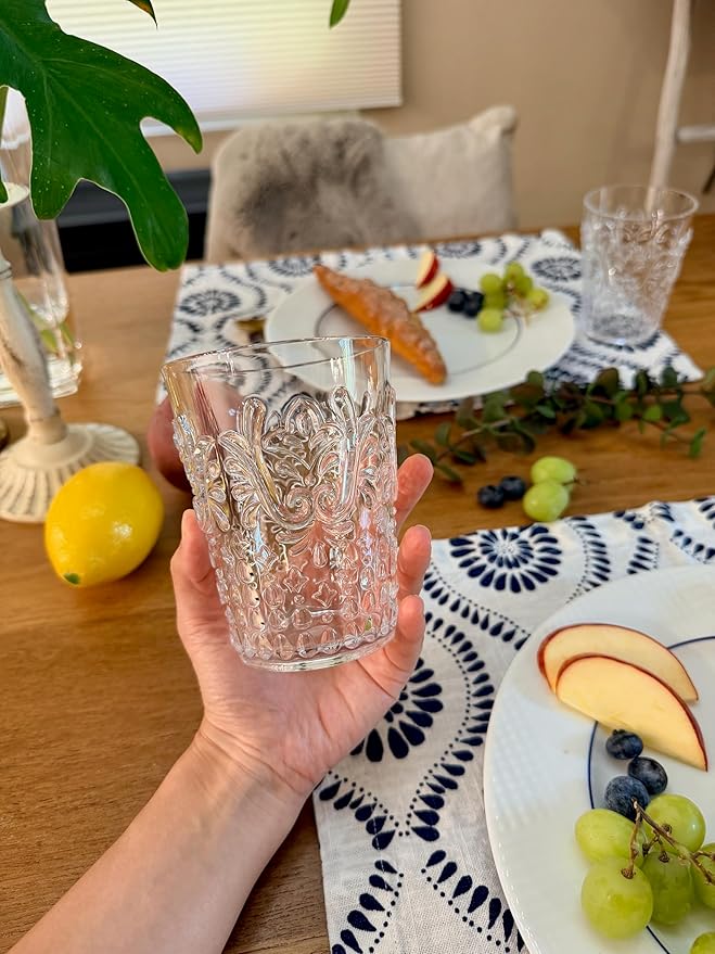 KLIFA- BLOIS- 15.2 & 20.5 ounce, Set of 8, Acrylic Tumbler & Highball Drinking Glasses Cups, BPA-Free, Stackable Plastic Drinkware, Dishwasher Safe, Vintage Looking Cups, Clear