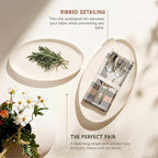 Serving Dishes, 12/14", Durable Ceramic Platters, Ribbed Rim, Oval, Microwave and Dishwasher Safe, Medium/Small, Set of 2, Powder White, Tidal Collection