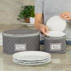 Stack Store Plus More China Storage Case - Dinner Plate Quilted Case - 12 inches diameter x 7 inches height - Gray - Includes 12 Felt Separators