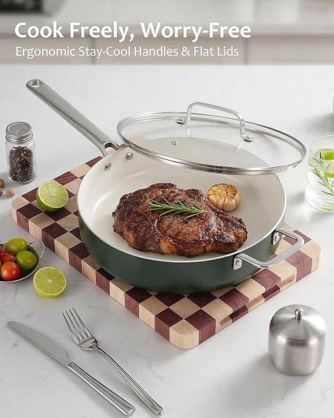 Pots and Pans Set - Nonstick Creamic Kitchen Cookware Sets Non Toxic Cookware Set With Dutch Oven, Frying Pan, Saucepan, Sauté Pan, Cooking Utensils Set, Pots and Pans for Cooking Set Gifts