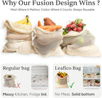 LEAFICO Reusable Produce Bags – 100% Cotton Mesh & Solid Hybrid (Large 12x15 inch 6 Pcs) – Storage Bags for Vegetables, Toys, Clothes, Travel Packing – Washable, Plastic-Free, Breathable, Zero Waste