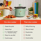 bella 1.5 Qt Slow Cooker with 3 Heat Manual Control, Ceramic Nonstick Coating, Dishwasher Safe Stoneware Pot and Tempered Glass Lid, Tangle Free Cord Wrap & Cool Touch Handles, Seaglass