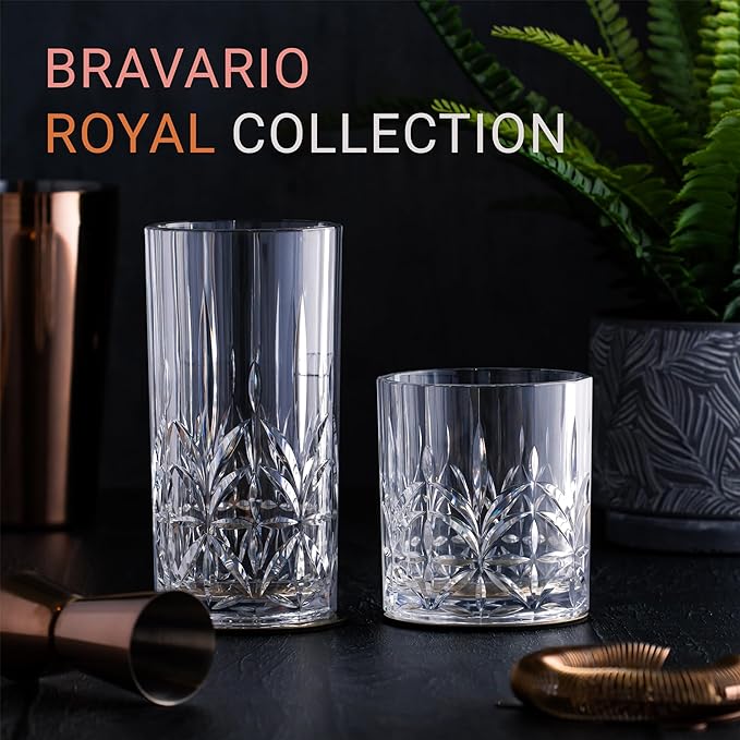 Bravario Unbreakable Plastic Drinking Water Tumblers, Dishwasher Safe 100% Tritan Glasses, BPA-Free Shatterproof Outdoor Highball Drinkware, 18 oz, Set of 6
