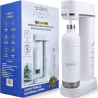 Fizzit Spärklï Carbonated Water Soda Maker in White with 2 Black Stainless Steel Bottles & 1 White Stainless Steel Bottle
