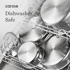 CAROTE 21pcs Tri-Ply Stainless Steel Cookware Set, Pots and Pans Set, Non Toxic Induction Kitchen Cooking Sets, Cookware Collection, Mirror Polish, Silver