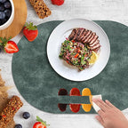 ADRIMER Placemats, Heat Resistant Oval Placemats Set of 8 Washable 12 x 17 Inch, Waterproof Table Mats, Wipeable Pu Place Mats for Kitchen, Dining Room, Blue & Green