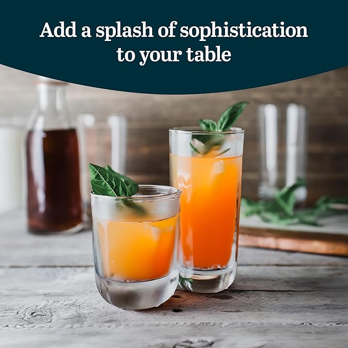 Libbey Drinking Glasses Polaris Tumbler and Rocks Set of 16, Clear, Sturdy Drinkware Glasses Set, Kitchen Glassware for Cocktails, Soda, and More