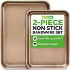 NutriChef 2-Piece Nonstick Stackable Cookie Sheet Set – Non-Toxic Carbon Steel Baking Pans – Heavy Duty, Warp-Resistant, Easy to Clean, Oven & Dishwasher Safe Bakeware