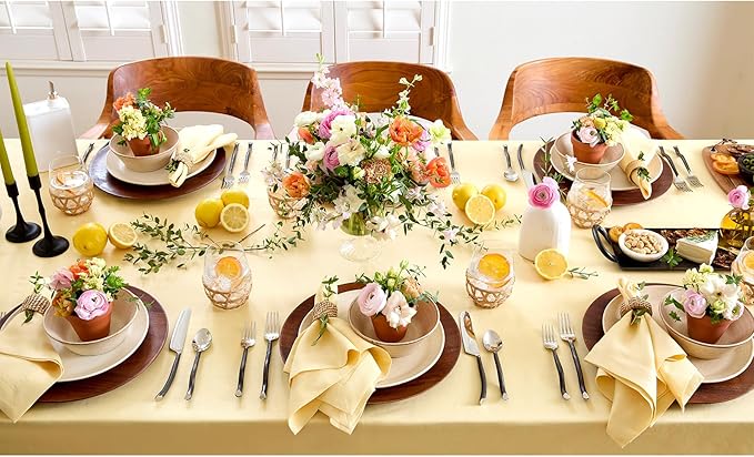 Solino Home Linen Tablecloth 52 x 52 Inch - 100% Pure Linen Golden Straw Square Tablecloth - Fete, Machine Washable Table Throw