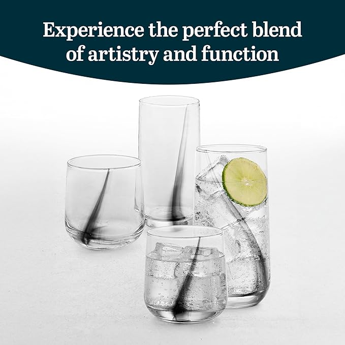 Libbey Ascent Black Ribbon 16 Piece Tumbler and Rocks Glass Set