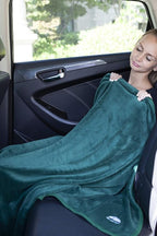 BlueHills Premium Soft Travel Blanket Pillow Airplane Flight Blanket Throw in Soft Bag Pillowcase Compact Pack Large Comfort for Travel Green (Dark Green T010)