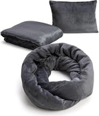 NAPRO 3‑in‑1 Travel Blanket Pillow Scarf – Convertible 50×80″ Blanket, 12×16″ Pillow, 80″ Infinity Neck Pillow – Lightweight, Plush – Gray