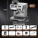 Espresso Machine with Grinder 20 Bar Professional Expresso Coffee Machines for Home Customizable 194℉-203℉ Temp Control Espresso Maker with 68oz Water Tank All-in-One Coffee Maker Cold Brew