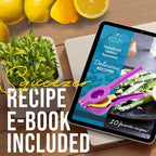 Zulay Kitchen Metal 2-in-1 Lemon Squeezer - Sturdy Max Extraction Hand Juicer Lemon Squeezer Gets Every Last Drop - Easy to Clean Manual Citrus Juicer - Easy-Use Lemon Juicer Squeezer - Purple/Yellow