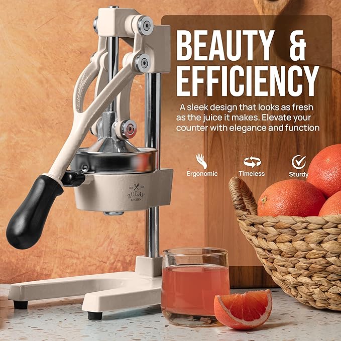 Zulay Kitchen Cast-Iron Orange Juice Squeezer - Heavy-Duty, Easy-to-Clean, Professional Citrus Juicer - Durable Stainless Steel Lemon Squeezer - Sturdy Manual Citrus Press & Orange Squeezer (Cream)