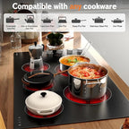 Karinear 36" Electric Cooktop 5 Burners, Knob Control Electric Stove Top, 9 Power Levels, Residual Heat Indicator, 8400W, 40A, 240V Hardwire(Sliver)
